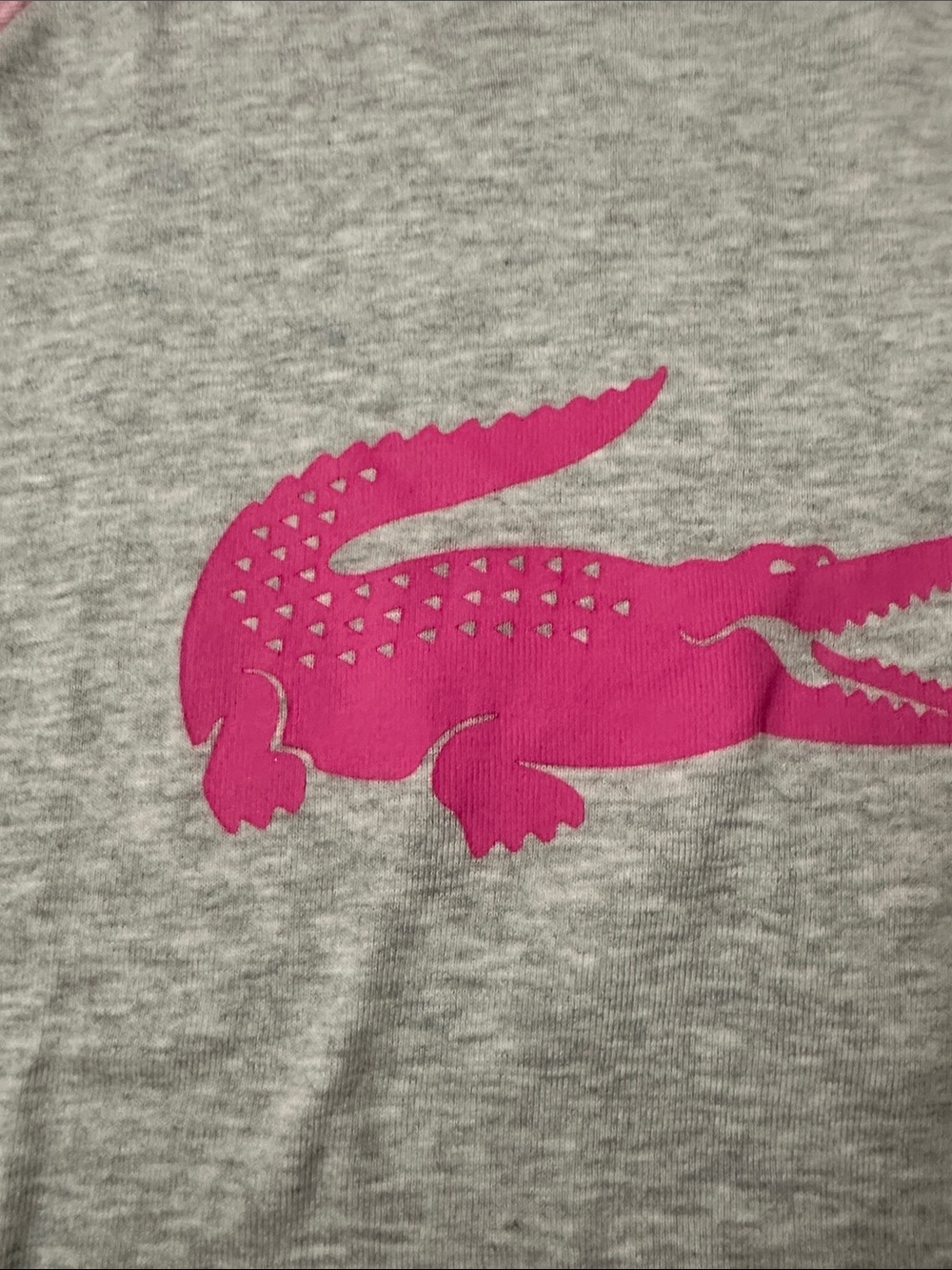 Genuine Lacoste 1990s Pink & Gray Raglan Long Sleeve Top with Pink Croc - Picture 4 of 7